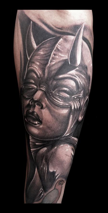 Brent Olson - Daredevil woman black and grey realistic portrait Brent Olson Art Junkies Tattoo